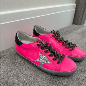 Golden Goose Neon Pink Sneakers with Glitter Star